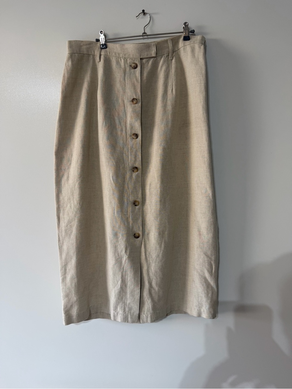 Liz Claiborne Taupe Button-Front Maxi Skirt linen cotton blend